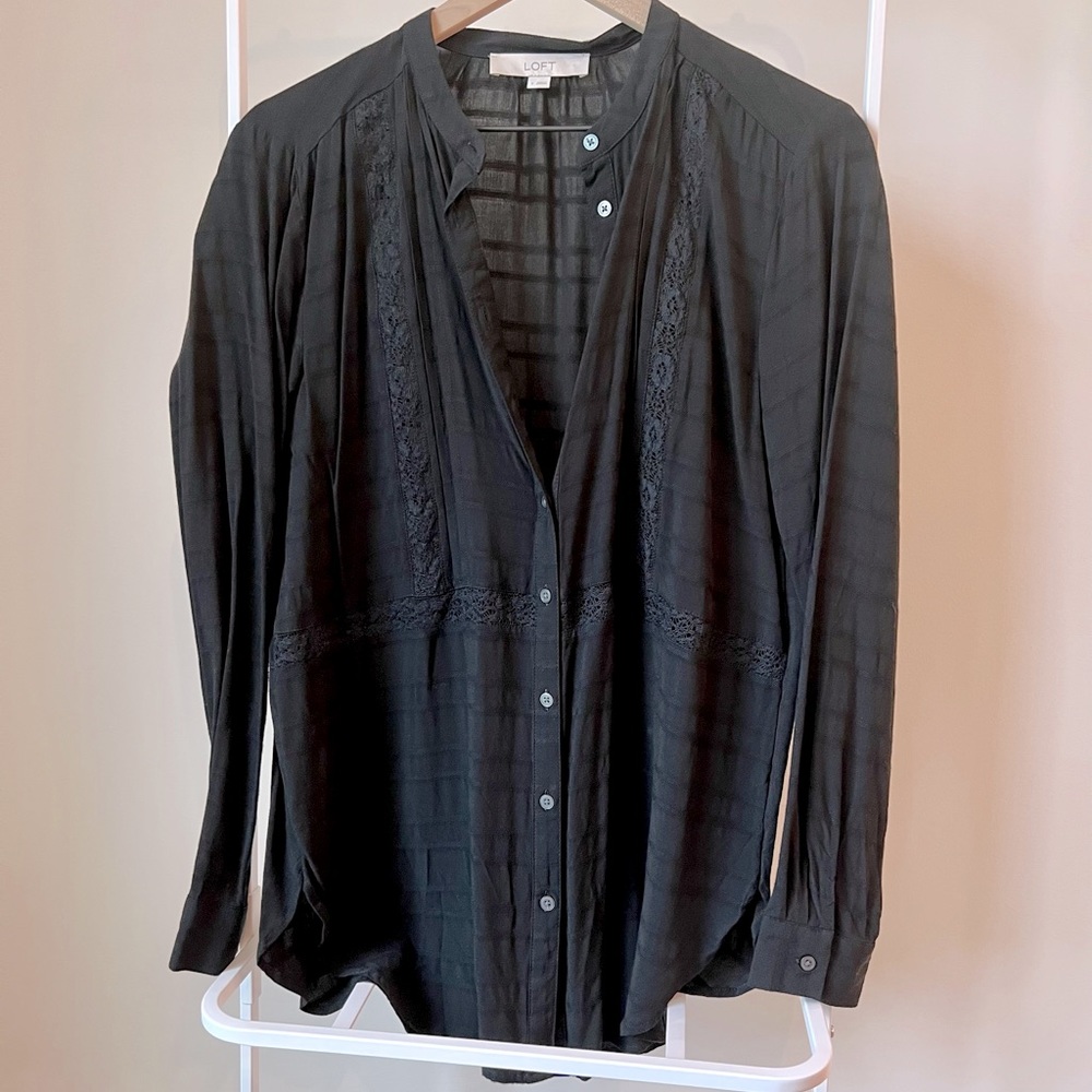 Long Sleeve Blouse with Lace Detail - Black